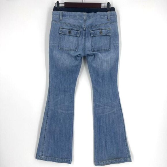 Old Navy Maternity Skinny Flare Low Rise Med Wash Blue Denim Jeans Size 1 XS 90s - Picture 2 of 10